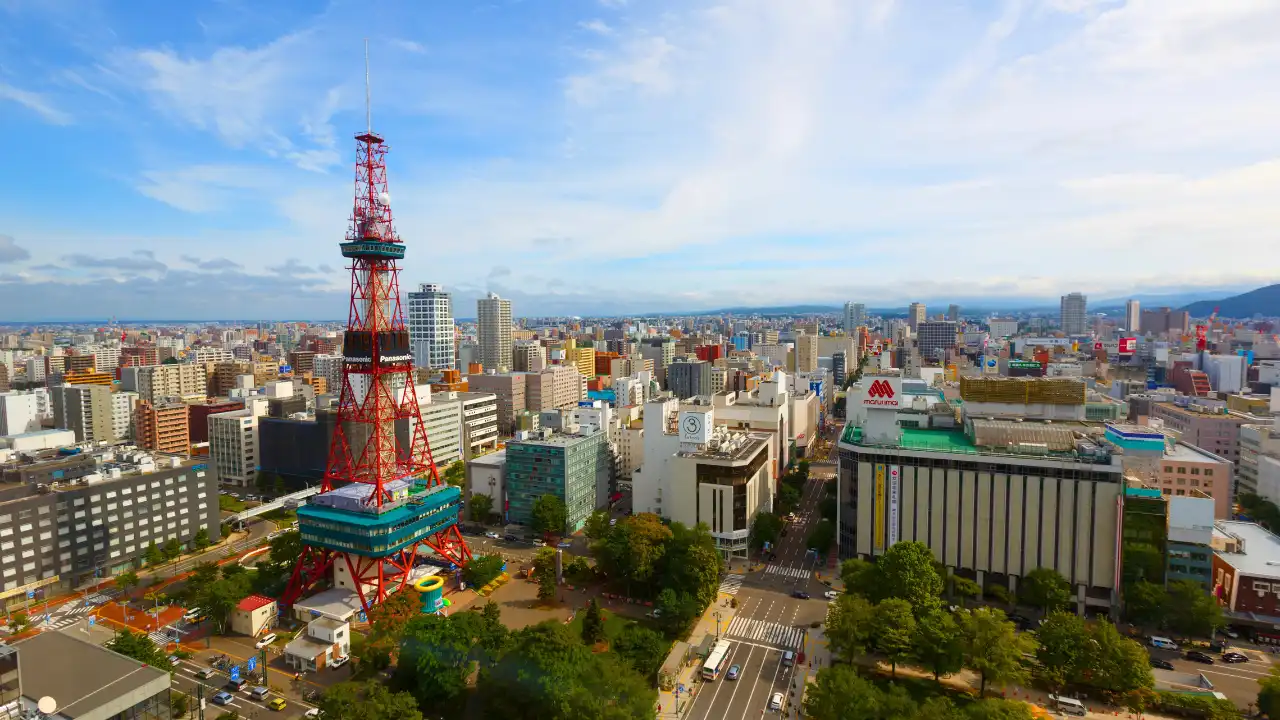 札幌テレビ塔と札幌市の街並みを上空から写した画像